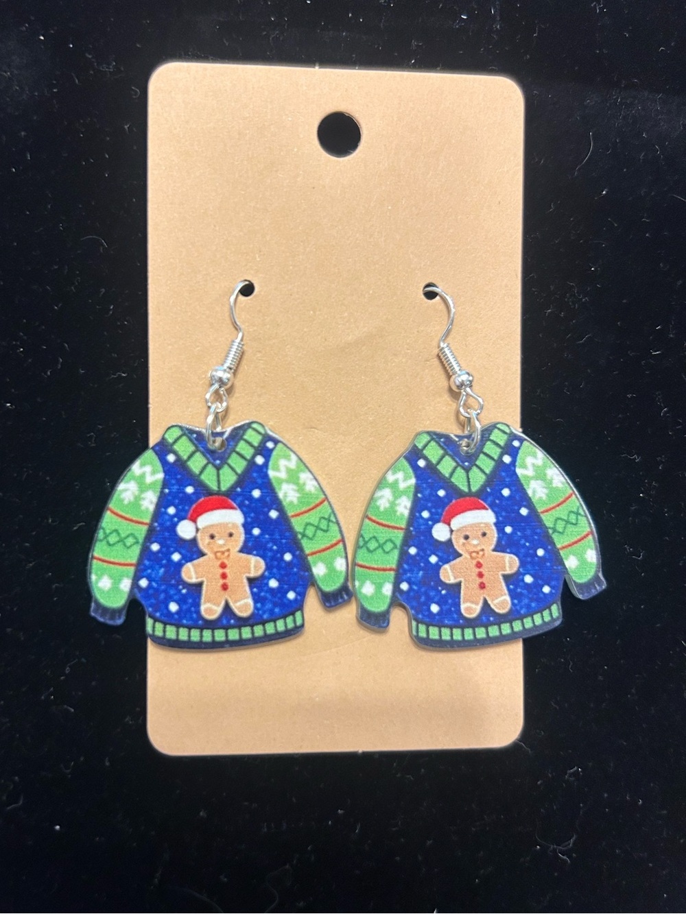 Christmas Ugly Sweater Gingerbread Dangle Earrings Holiday Novelty
